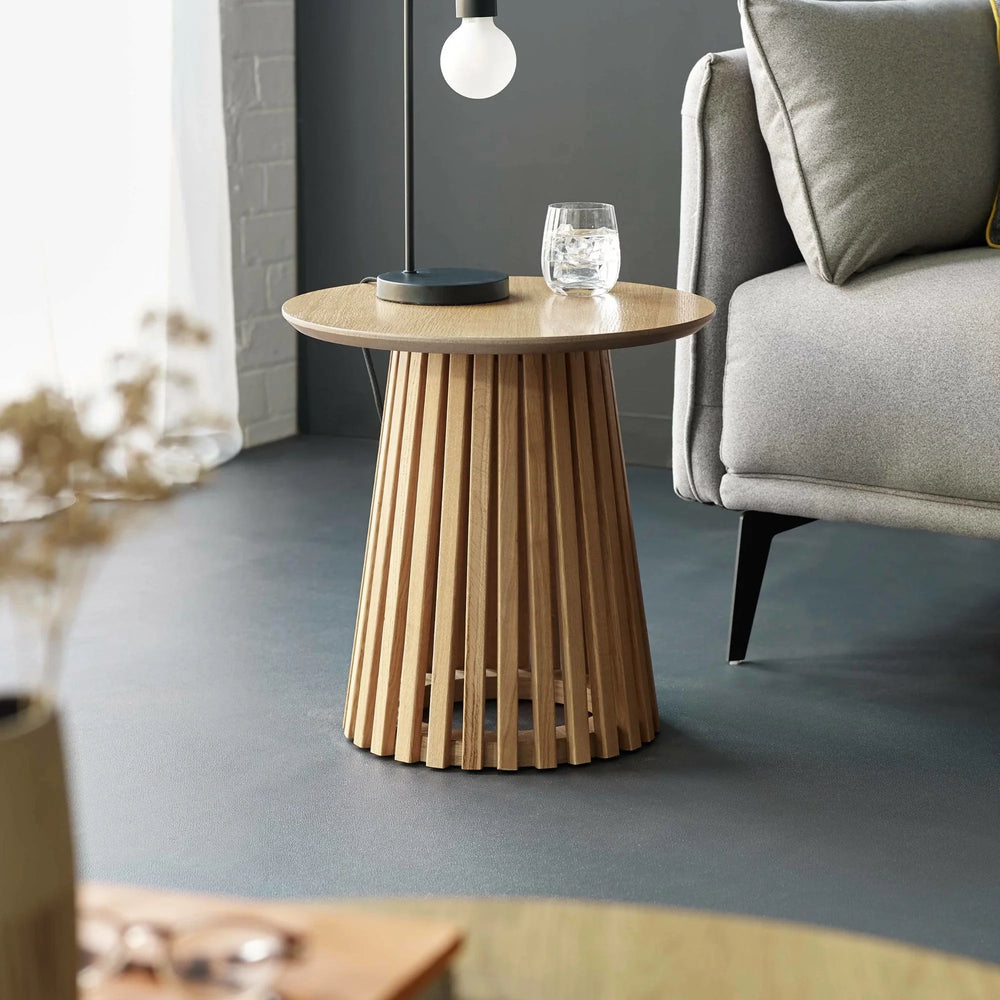 Ollie Round Lamp Table - Light Brown - OLL004
