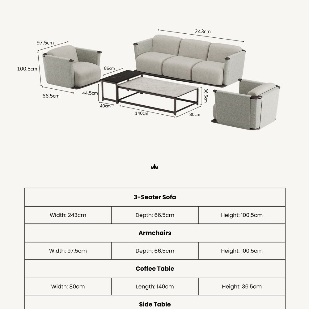 Image of ORYN 5-Seater Lounging Set with Coffee & Side Table