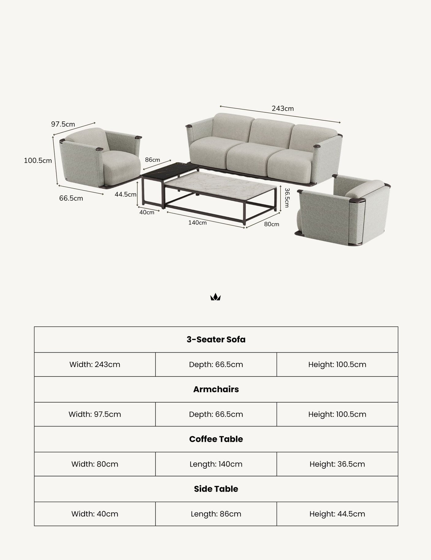 Image of ORYN 5-Seater Lounging Set with Coffee & Side Table