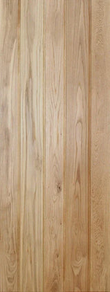Oak button bead ledged door with vertical natural wood grain panels