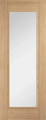 Oak Carini Glazed 1L pre-finished interior door with large clear glass panel