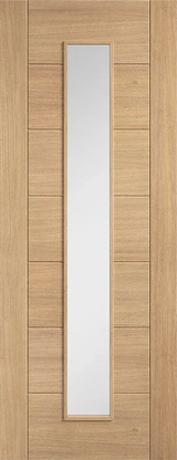 Oak internal door with long glazed panel and horizontal grain detail