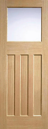Oak DX 1930s style glazed internal door with single glass panel and three vertical panels