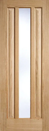 Oak Kilburn glazed interior door with central vertical glass panel and wood grain finish
