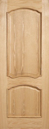 Oak panel interior door with two raised sections and natural wood grain finish