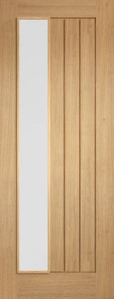 Oak Mexicano internal door with frosted glazed panel and vertical offset grooves