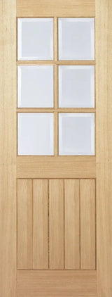 Oak Mexicano glazed door with six clear glass panels and vertical wood grain detail