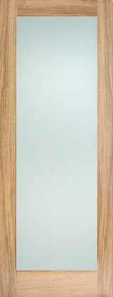 Oak glass interior door with frosted glazed panel and natural wood grain finish