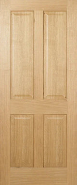 Oak Regency 4 panel pre-finished interior door with wood grain and raised moulding