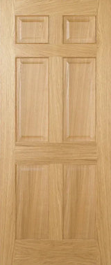 Oak Regency 6 panel pre-finished internal door with natural wood grain texture