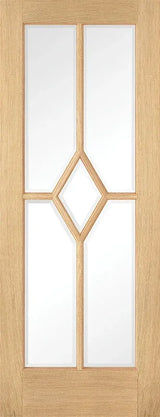 Oak Reims glazed door with diamond detail and five clear glass panels, pre-finished