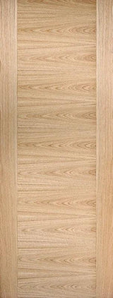 Oak interior door with horizontal wood grain panels and vertical side frames