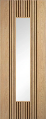 Oak Sydney glazed pre-finished door with vertical grooves and central glass panel