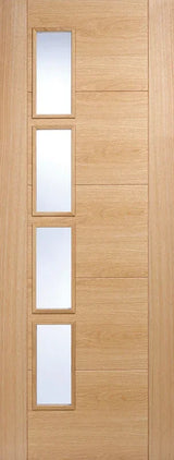 Oak Vancouver glazed internal door with four vertical clear glass panels
