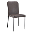 Gray upholstered chair with black legs on a white background