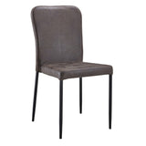 Gray upholstered chair with black legs on a white background