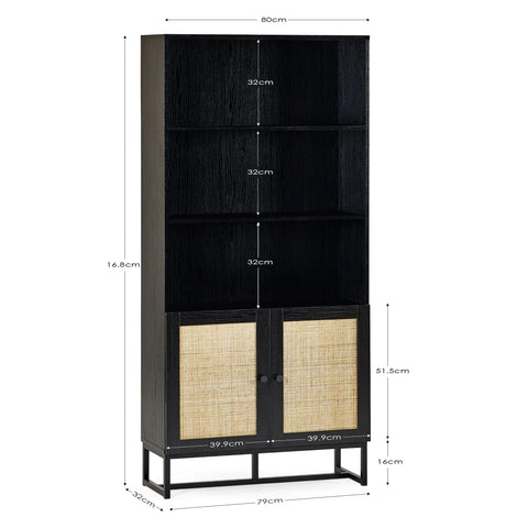 Padstow Tall Bookcase - Black - PAD108