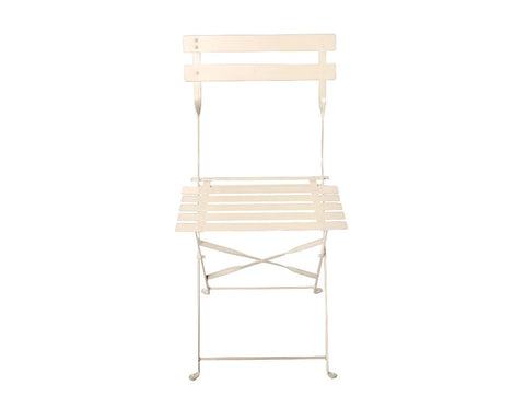 Champagne metal folding chair with slatted seat and backrest, front view