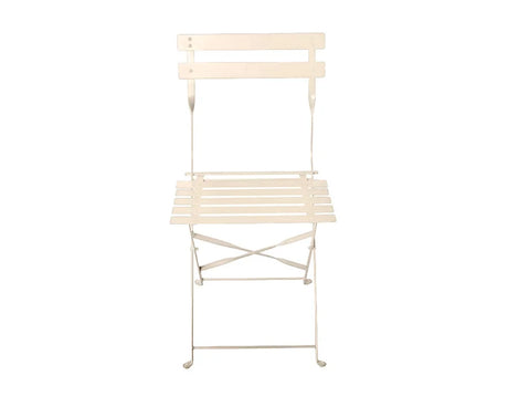 Champagne metal folding chair with slatted seat and backrest, front view