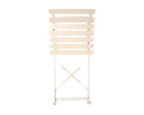 Champagne folding dining chair with slatted wooden seat and backrest, metal frame, upright view