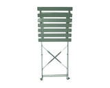 Olive green folding garden chair with slatted wooden backrest and metal frame, vertical view