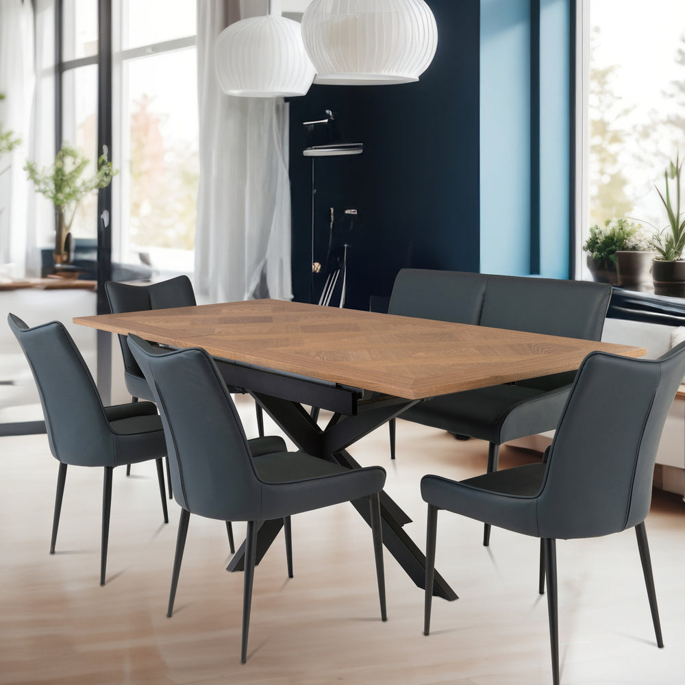 Teal Upholstered Dining Chair with Black Legs - Modern Design