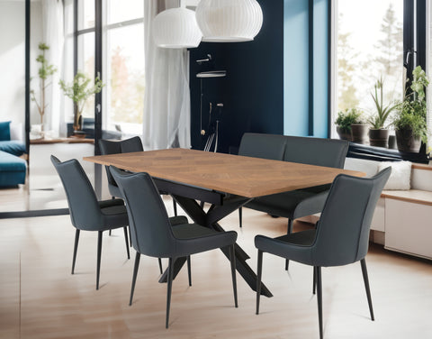 Teal Upholstered Dining Chair with Black Legs - Modern Design