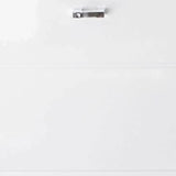 Gloss white drawer front with silver handle, modern furniture finish detail view