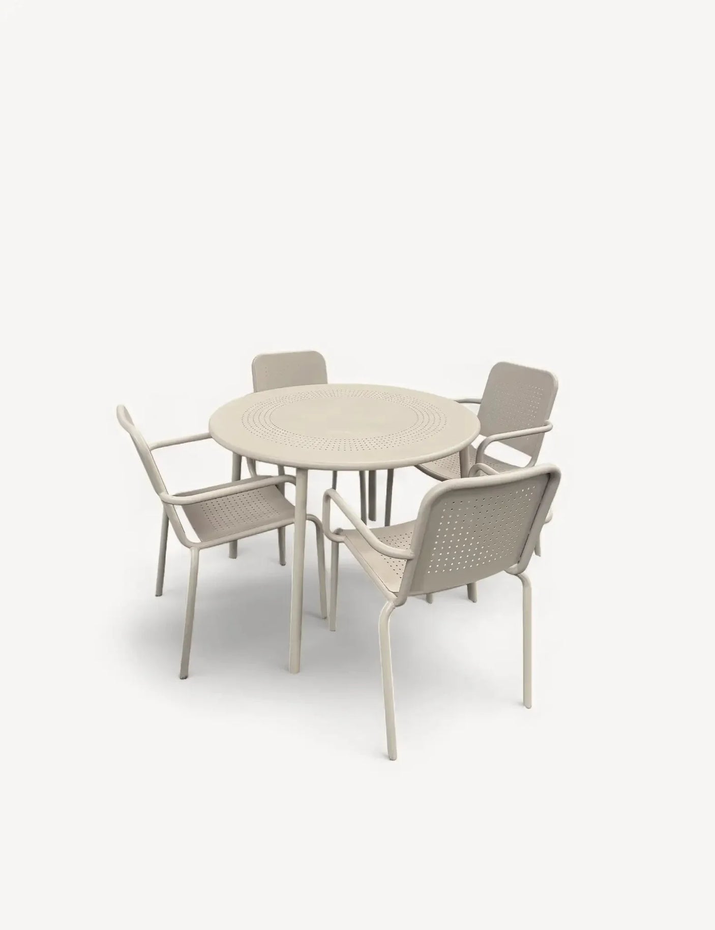 Champagne outdoor dining set with round table and four matching chairs