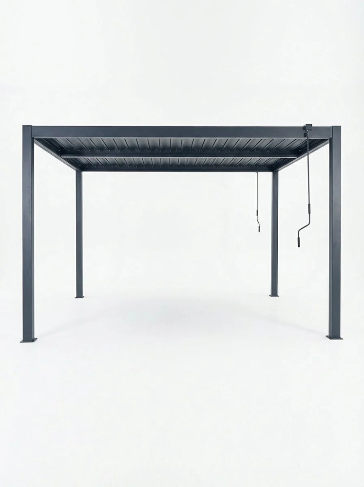Metal carport structure on a white background