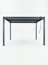 Metal carport structure on a white background