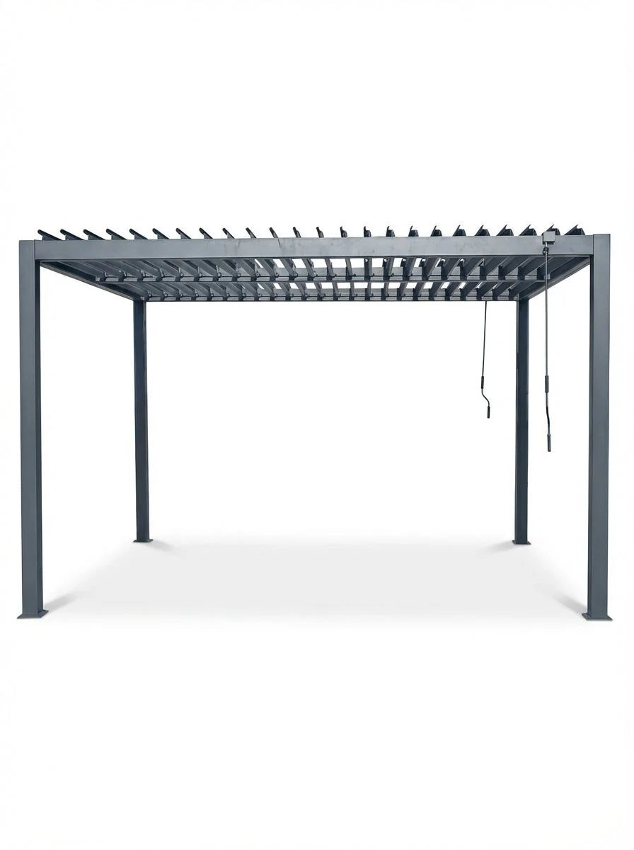 Gray metal pergola on a white background
