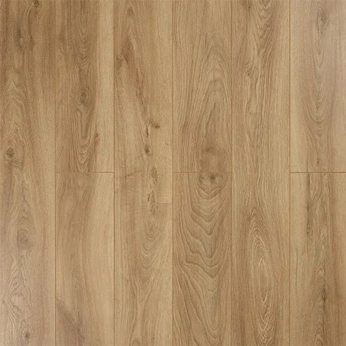 Pale oak wood effect laminate flooring with natural grain and light brown finish