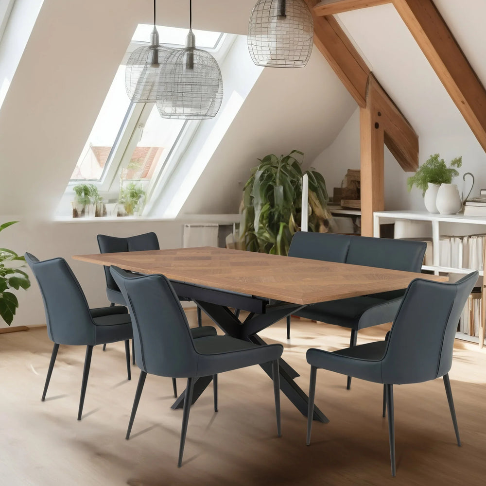 Medium Oak Veneer 1.6m Extending Dining Table with 0.4m Leaf