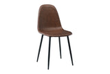 Brown dining chair with curved seat and black metal legs on white background