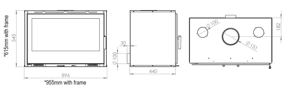 Portimao 900 9kW Wood Burning (Eco) - Technical Drawing