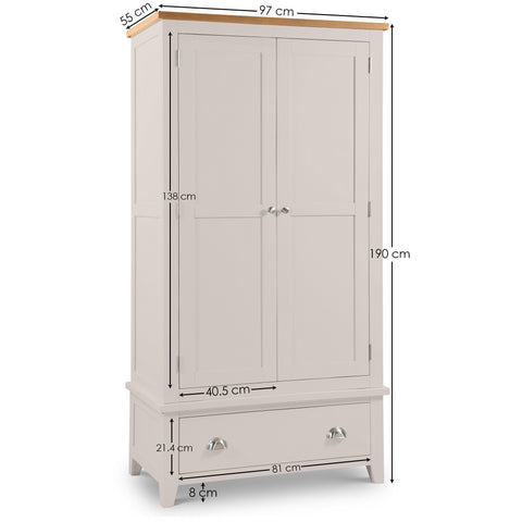 Richmond 2 Door 1 Drawer Wardrobe - Grey - RIC304