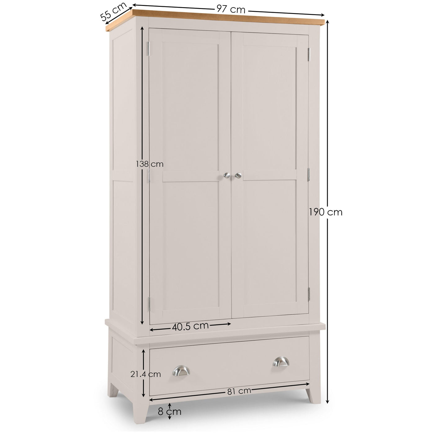 Richmond 2 Door 1 Drawer Wardrobe - Grey - RIC304