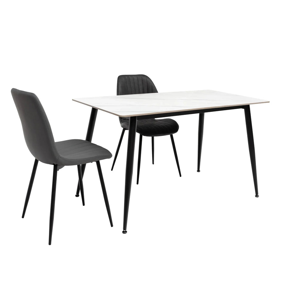 Elegant Snow White Dining Table with Black Legs  1.3m