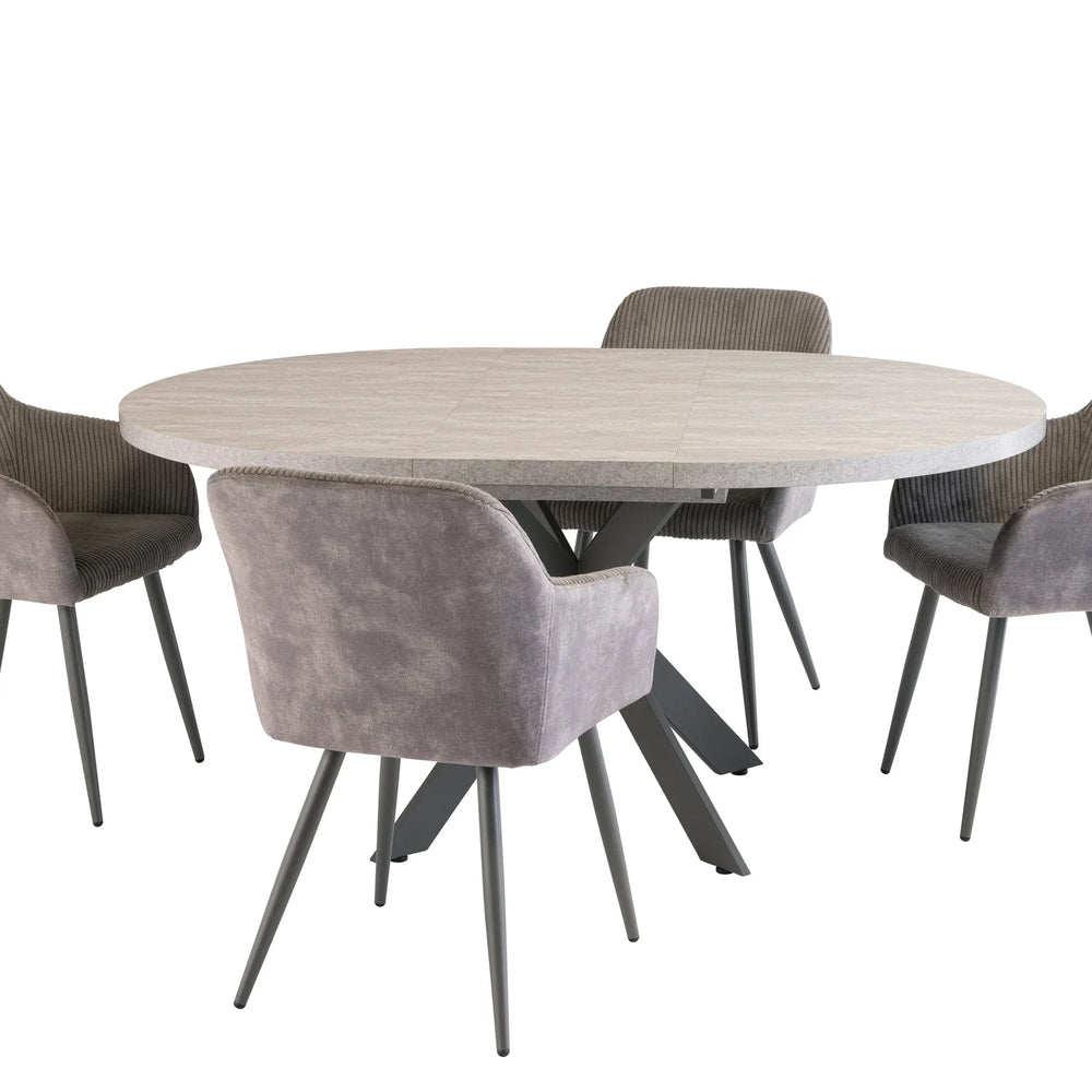Light Grey Round Extending Dining Table 1.2m to 1.6m with Grey Legs