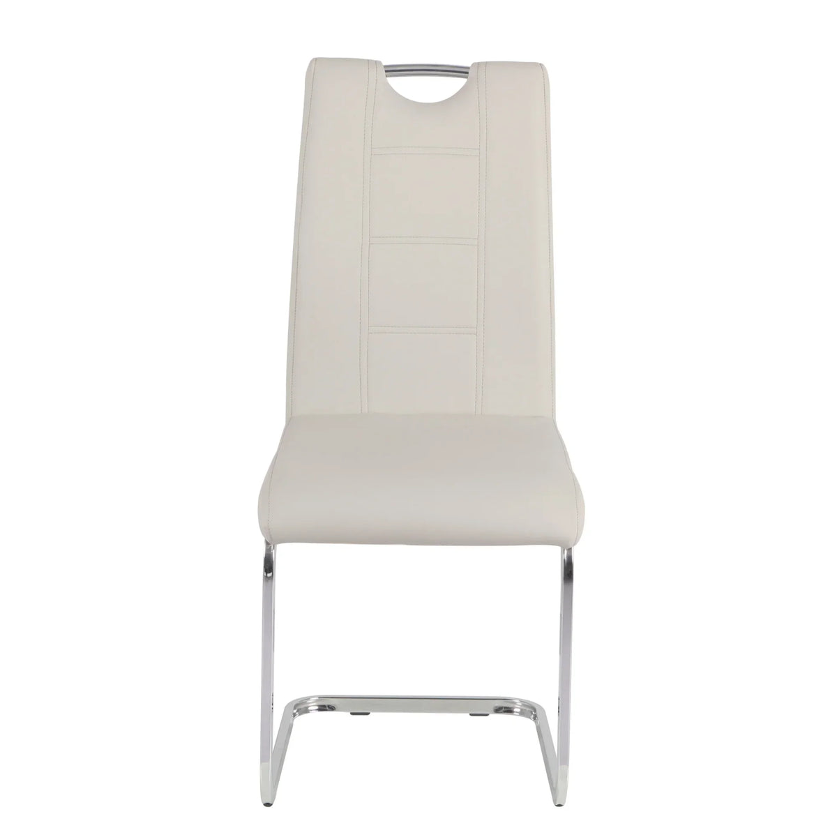 Cream faux leather dining chair with chrome cantilever legs, front view