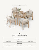 Roma 4 seater dining set with rope dining chairs and round wooden table, shown from above