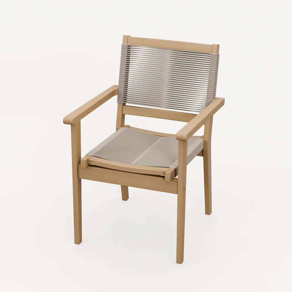 Modern dining chair with light wood frame and beige cord seat and backrest