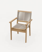 Modern dining chair with light wood frame and beige cord seat and backrest