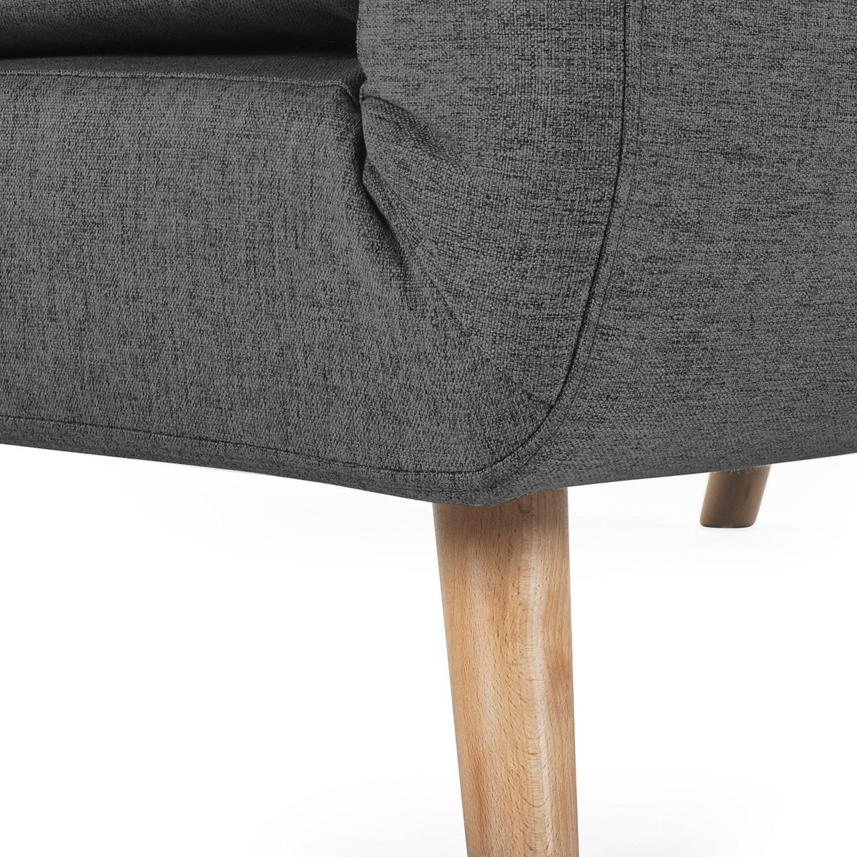 Mid grey single sofabed corner with textured fabric and light wood leg