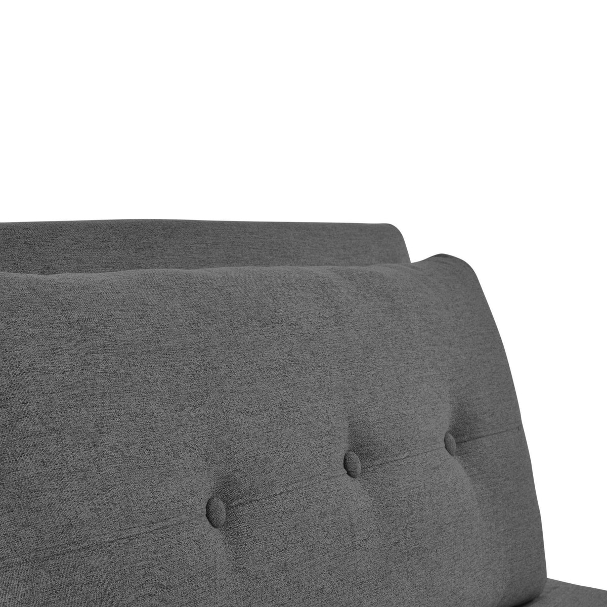 Close-up of mid grey single sofabed backrest with button tufting