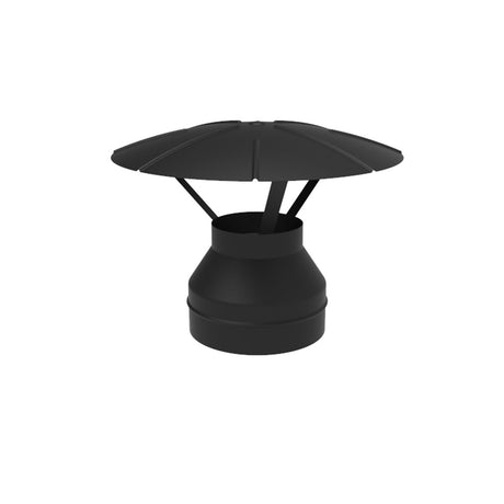 130mm Black Solinox Rain Cap designed for effective rainwater diversion, featuring a sleek black finish and a durable construction.