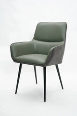 Rebecca dining chair in basil green leather with black tapered legs, front angle view