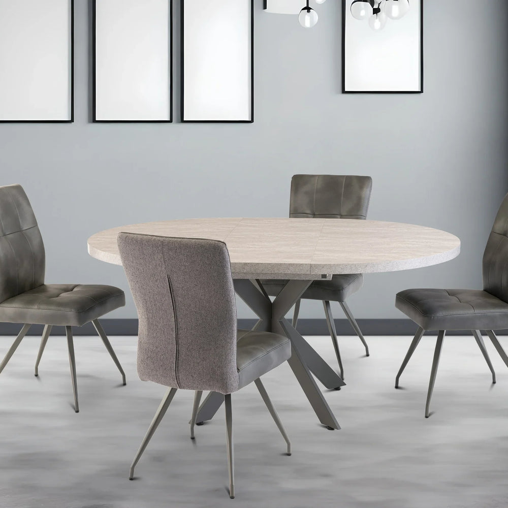 Light Grey Round Extending Dining Table 1.2m to 1.6m with Grey Legs