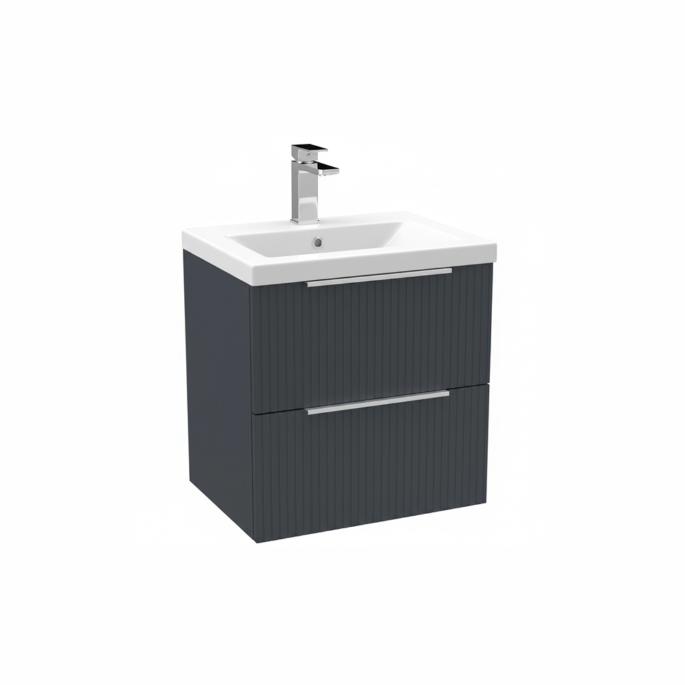 Satin anthracite wall hung bathroom vanity unit with two drawer storage | Home Centre Direct UK